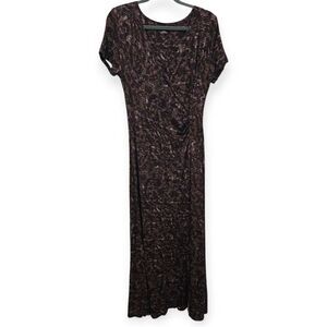 Soft Surroundings Caity Maxi Dress Size M Brown Black Abstract Faux Wrap Slit